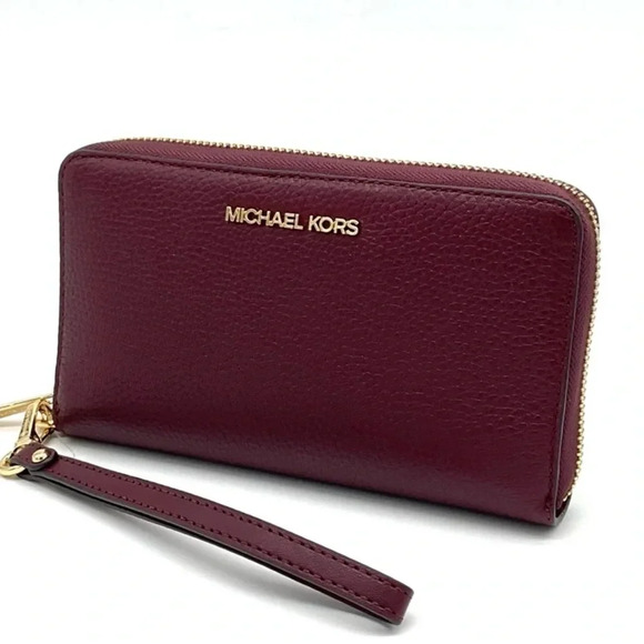 Michael Kors Large Flat Mf Phone Case Wallet Ox Blood - Picture 2 of 8